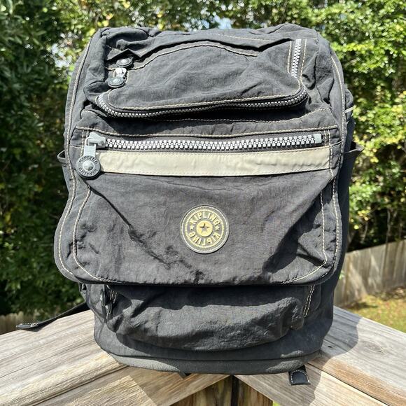 Vintage 90s Black Kipling Laptop Backpack W/adjustable straps pockets Seoul? - Picture 1 of 13